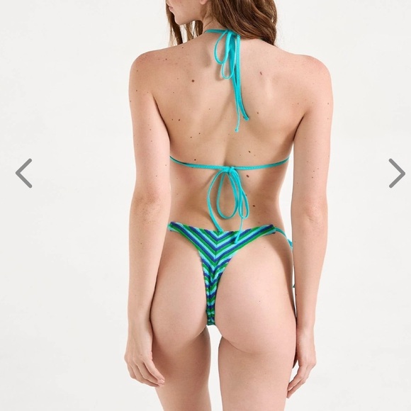 NWT OneOne Swimwear Bikini Set Green Blue Ocean Breeze Triangle Ariel Terry Cute - Picture 4 of 4